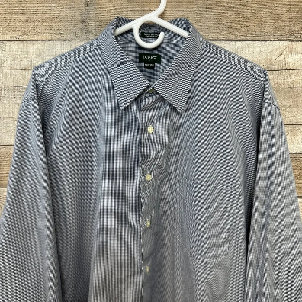 J Crew‎ Mens XL Micro Plaid Button Down Shirt Long Sleeve 17 17.5 Neck Cotton